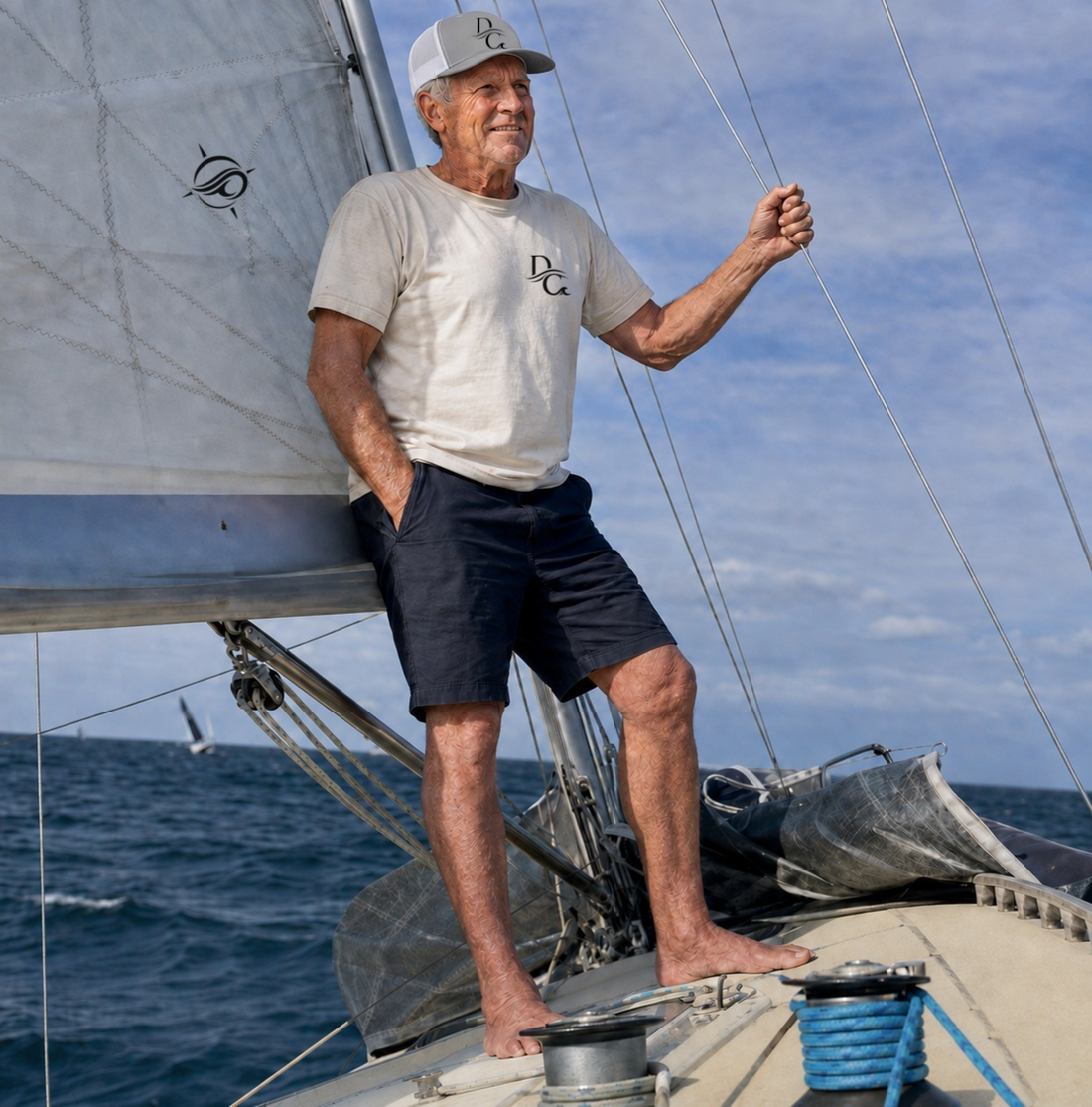 Adult beginner learning to sail, happy that he did not let his age stop him from pursuing his dream