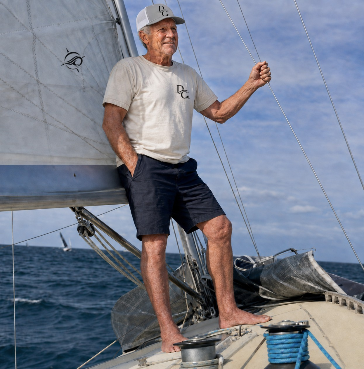 Adult beginner learning to sail, happy that he did not let his age stop him from pursuing his dream