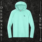 Deepwater Crew Co. Pastel Mint - DC - UPF 44+ lightweight performance hoodie. Front view of hoodie with a  deepwater crew DC logo graphic on the left chest.