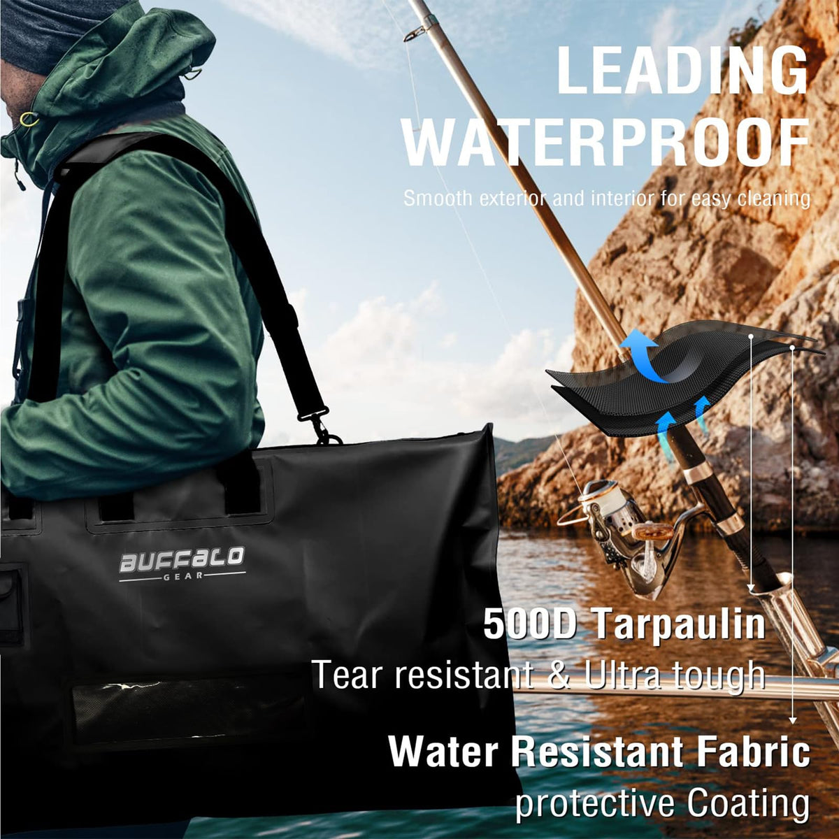 Buffalo Gear 32'' Waterproof Fish Bag With Aerator Pocket for Live Bait - product detail 3