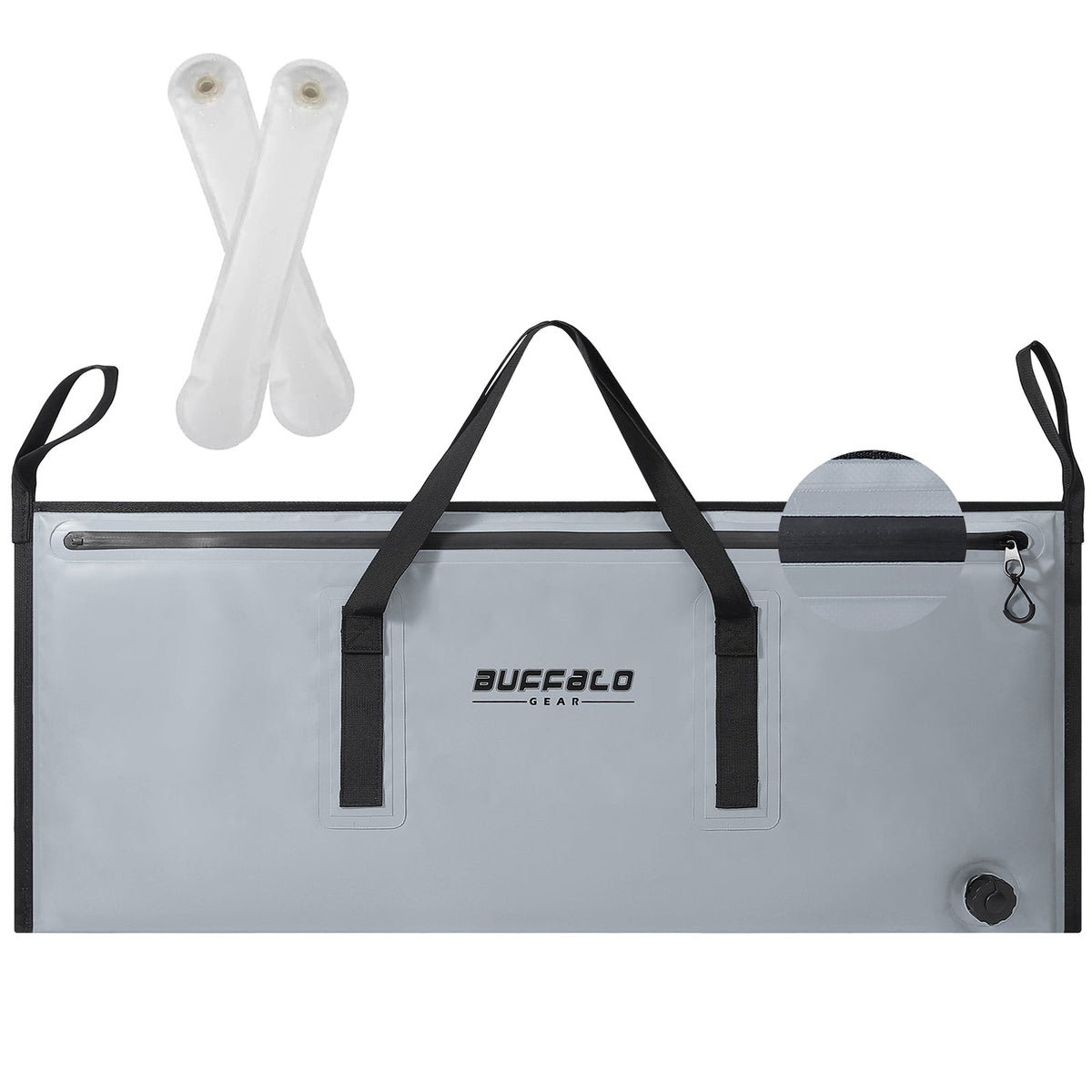 Buffalo Gear 40x18" Insulated Fish Cooler Bag, Waterproof Zipper in Gray