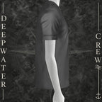 Asphalt Deepwater Crew Co. Called to Fish T-shirt, right-side view showing Deepwater Crew sleeve print.