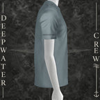 Blue Storm Deepwater Crew Co. Called to Fish T-shirt, right-side view showing Deepwater Crew sleeve print.