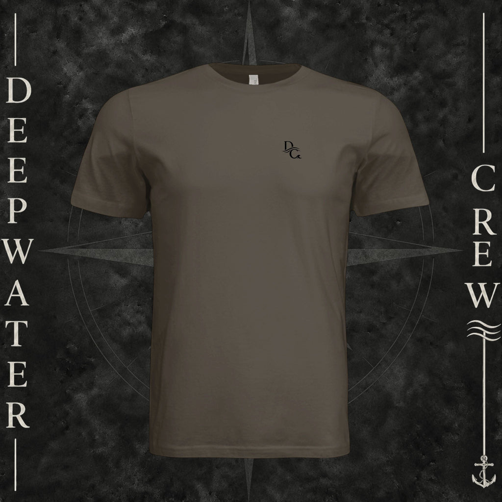 Army Deepwater Crew Co. Deep 2 Deep crewneck T-shirt, front view with small DC wave chest logo.