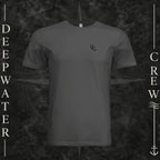 Dark Gray Deepwater Crew Co. Deep 2 Deep crewneck T-shirt, front view with small DC wave chest logo.