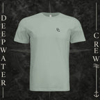 Dusty Blue Deepwater Crew Co. Deep 2 Deep crewneck T-shirt, front view with small DC wave chest logo.