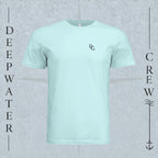 Mint Green Deepwater Crew Co. Deep 2 Deep crewneck T-shirt, front view with small DC wave chest logo.