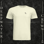 Natural Deepwater Crew Co. Deep 2 Deep crewneck T-shirt, front view with small DC wave chest logo.