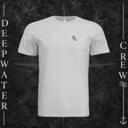 Silver Deepwater Crew Co. Deep 2 Deep crewneck T-shirt, front view with small DC wave chest logo.
