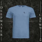 Slate Deepwater Crew Co. Deep 2 Deep crewneck T-shirt, front view with small DC wave chest logo.