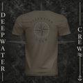 Army Deepwater Crew Co. Deepwater Nomad crewneck T-shirt, back view with large distressed compass rose graphic and Deepwater Crew lettering.