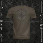 Army Deepwater Crew Co. Deepwater Nomad crewneck T-shirt, back view with large distressed compass rose graphic and Deepwater Crew lettering.