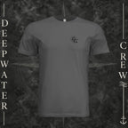 Asphalt Deepwater Crew Co. Deepwater Nomad crewneck T-shirt, front view with small DC compass crest chest logo.