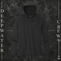 Black Deepwater Crew Co. Deepwater Nomad Deck Hoodie, front view with small DC compass crest chest logo.