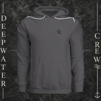Asphalt Deepwater Crew Co. Deepwater Nomad Fleece Hoodie, front view with small DC compass crest chest logo.