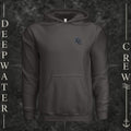 Asphalt Deepwater Crew Co. Deepwater Nomad Heavy Fleece Hoodie, front view with small DC compass crest chest logo.