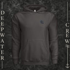 Asphalt Deepwater Crew Co. Deepwater Nomad Heavy Fleece Hoodie, front view with small DC compass crest chest logo.