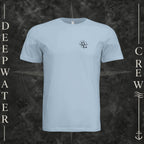 Light Blue Deepwater Crew Co. Deepwater Nomad crewneck T-shirt, front view with small DC compass crest chest logo.