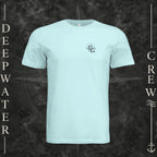 Mint Deepwater Crew Co. Deepwater Nomad crewneck T-shirt, front view with small DC compass crest chest logo.