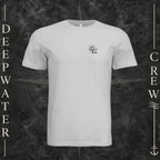 Silver Deepwater Crew Co. Deepwater Nomad crewneck T-shirt, front view with small DC compass crest chest logo.