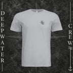 Solid Athletic Gray Deepwater Crew Co. Deepwater Nomad crewneck T-shirt, front view with small DC compass crest chest logo.