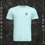 Mint Deepwater Crew Co. Deepwater Passage crewneck T-shirt, front view with small DC wave crest chest logo.