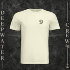Natural Deepwater Crew Co. Deepwater Passage crewneck T-shirt, front view with small DC wave crest chest logo.