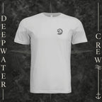 Silver Deepwater Crew Co. Deepwater Passage crewneck T-shirt, front view with small DC wave crest chest logo.
