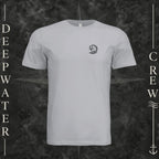 Solid Athletic Grey Deepwater Crew Co. Deepwater Passage crewneck T-shirt, front view with small DC wave crest chest logo.