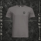 Storm Deepwater Crew Co. Deepwater Passage crewneck T-shirt, front view with small DC wave crest chest logo.