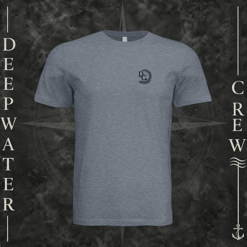 Vintage Denim Deepwater Crew Co. Deepwater Passage crewneck T-shirt, front view with small DC wave crest chest logo.