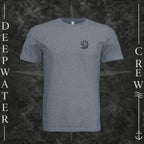 Vintage Denim Deepwater Crew Co. Deepwater Passage crewneck T-shirt, front view with small DC wave crest chest logo.