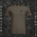 Army Deepwater Crew Co. Fast & Free crewneck T-shirt, front view with small DC compass crest chest logo.