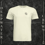 Natural Deepwater Crew Co. Fast & Free crewneck T-shirt, front view with small DC compass crest chest logo.