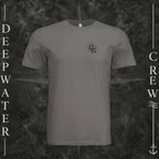 Storm Deepwater Crew Co. Fast & Free crewneck T-shirt, front view with small DC compass crest chest logo.