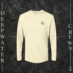 Pale Yellow Deepwater Crew Co. Fast & Free UPF 50+ performance hoodie, front view with small DC compass crest chest logo.