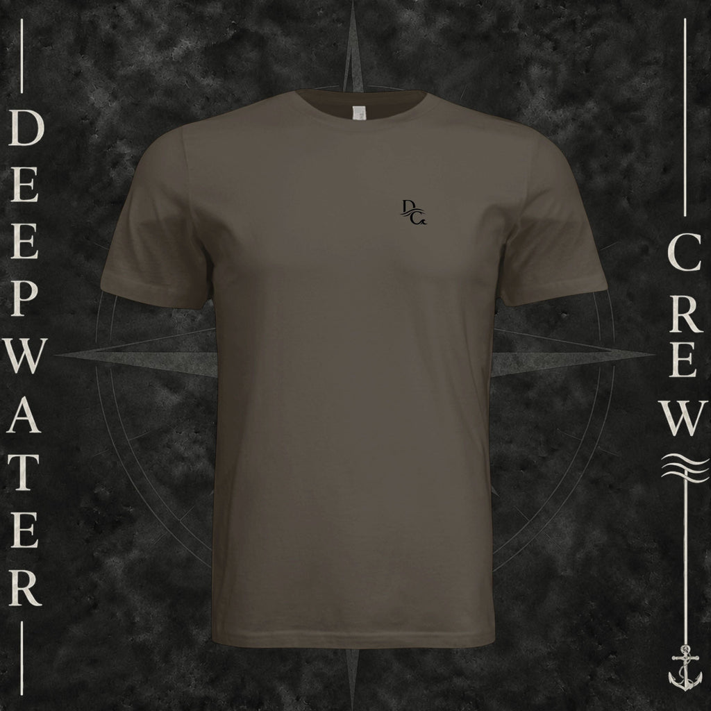 Army Deepwater Crew Co. Flagship crewneck T-shirt, front view with small DC wave chest logo.