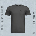 Dark Gray Deepwater Crew Co. Flagship crewneck T-shirt, front view with small DC wave chest logo.