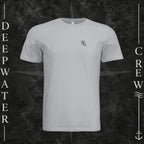 Solid Athletic Gray Deepwater Crew Co. Flagship crewneck T-shirt, front view with small DC wave chest logo.