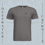 Storm Deepwater Crew Co. Flagship crewneck T-shirt, front view with small DC wave chest logo.