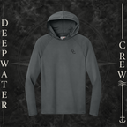 Deepwater Crew Co. Graphite DC UPF 44+ performance hoodie. Front view of hoodie with a  DC logo graphic on the left chest.