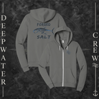 Asphalt Deepwater Crew Co. Forged of Salt Fleece Zip Hoodie, product view on branded Deepwater Crew compass background.