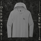 Deepwater Crew Co. Gray DC tri-blend long sleeve hoodie. Front view with a small black DC logo on the left chest.