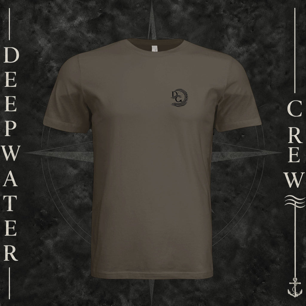 Army Deepwater Crew Co. Hooked crewneck T-shirt, front view with small DC wave crest chest logo.
