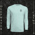 Pastel Mint Deepwater Crew Co. Hooked UPF 44+ long-sleeve performance shirt, front view with small DC wave crest chest logo.