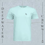 Mint Green Deepwater Crew Co. Horizon crewneck T-shirt, front view with small DC wave chest logo.