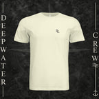 Natural Deepwater Crew Co. Horizon crewneck T-shirt, front view with small DC wave chest logo.
