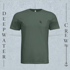 Pine Deepwater Crew Co. Horizon crewneck T-shirt, front view with small DC wave chest logo.