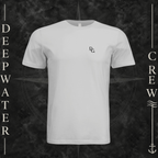 Silver Deepwater Crew Co. Horizon crewneck T-shirt, front view with small DC wave chest logo.