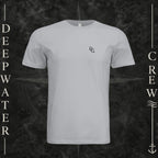 Solid Athletic Gray Deepwater Crew Co. Horizon crewneck T-shirt, front view with small DC wave chest logo.
